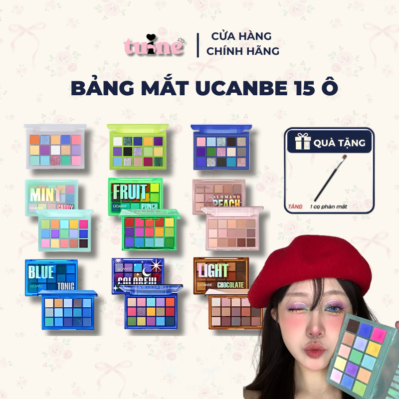 [HOẢ TỐC] FULL MÀU - Bảng Phấn Mắt UCANBE 15 Ô Tone Màu Đa Dạng, Phấn Mịn, Nhũ Sáng, Lên Màu Chuẩn