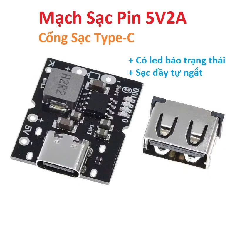 【FREESHIP】Mạch Chế Sạc Pin Dự Phòng tích hợp sạc xả 5V 2A Cổng vào Type-C - dùng cho pin 18650 - Lithium 3,7V