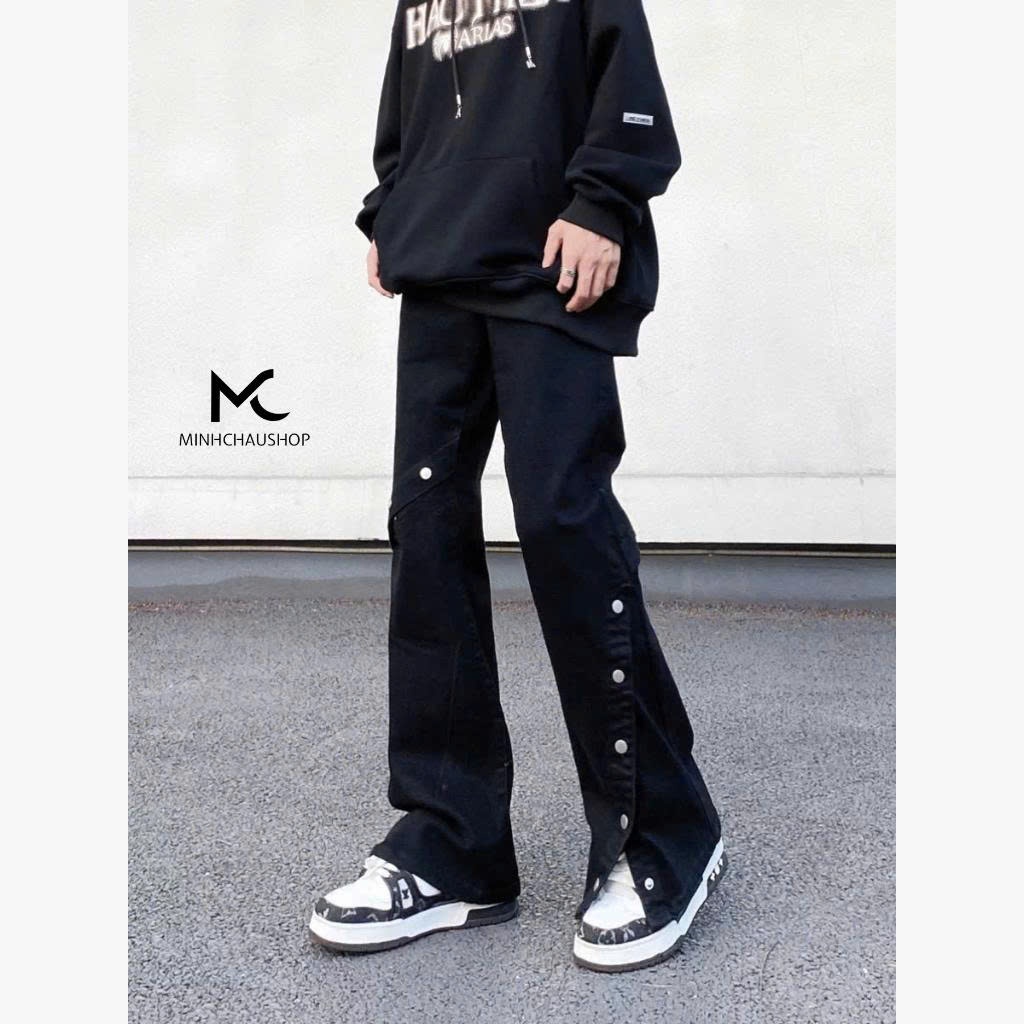 Quần Jean Loe Nam SANMINHCHAU Phối Cúc Bấm Hai Bên Phong Cách Cá Tính Unisex Basic Trendy QD320 Streetwear Hàn Quốc