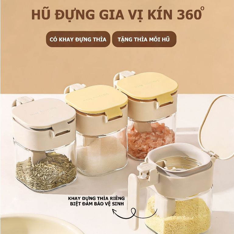 Lọ Đựng Gia Vị, Hũ Gia Vị Thủy Tinh & Kèm Thìa Dụng Cho Nhà Bếp 400ml