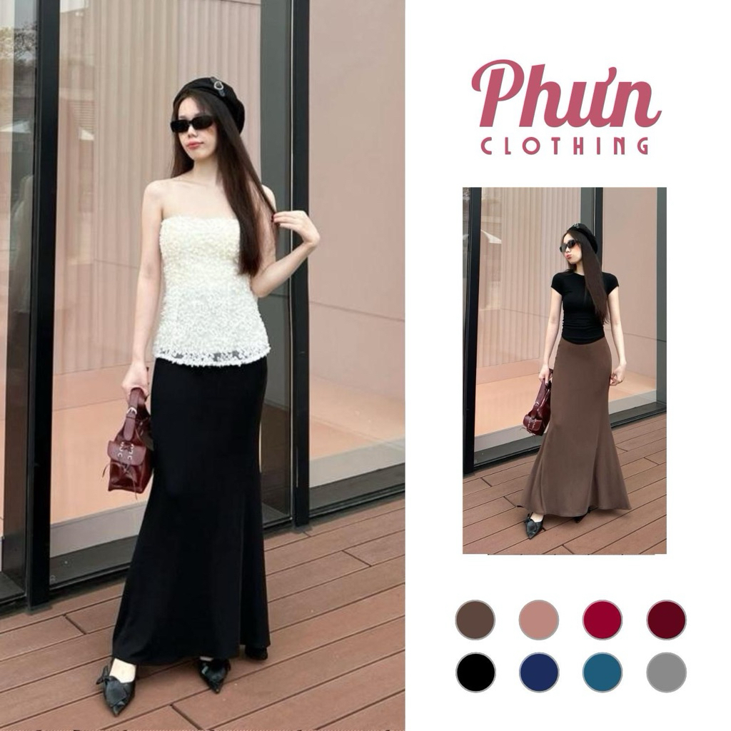 Chân váy đuôi cá dáng dài Phưn Clothing(3 chiều dài 90cm - 95cm-100cm, freesize từ 40 - 63kg ) Chất thun hàn mềm mịn