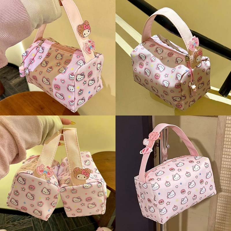 ANMILY-Túi đựng phụ kiện mỹ phẩm MÈO KITTY làm từ vải có quai xách, đựng nhiều phụ kiện tiện dụng [TUI.MP.MEOHONG.2]