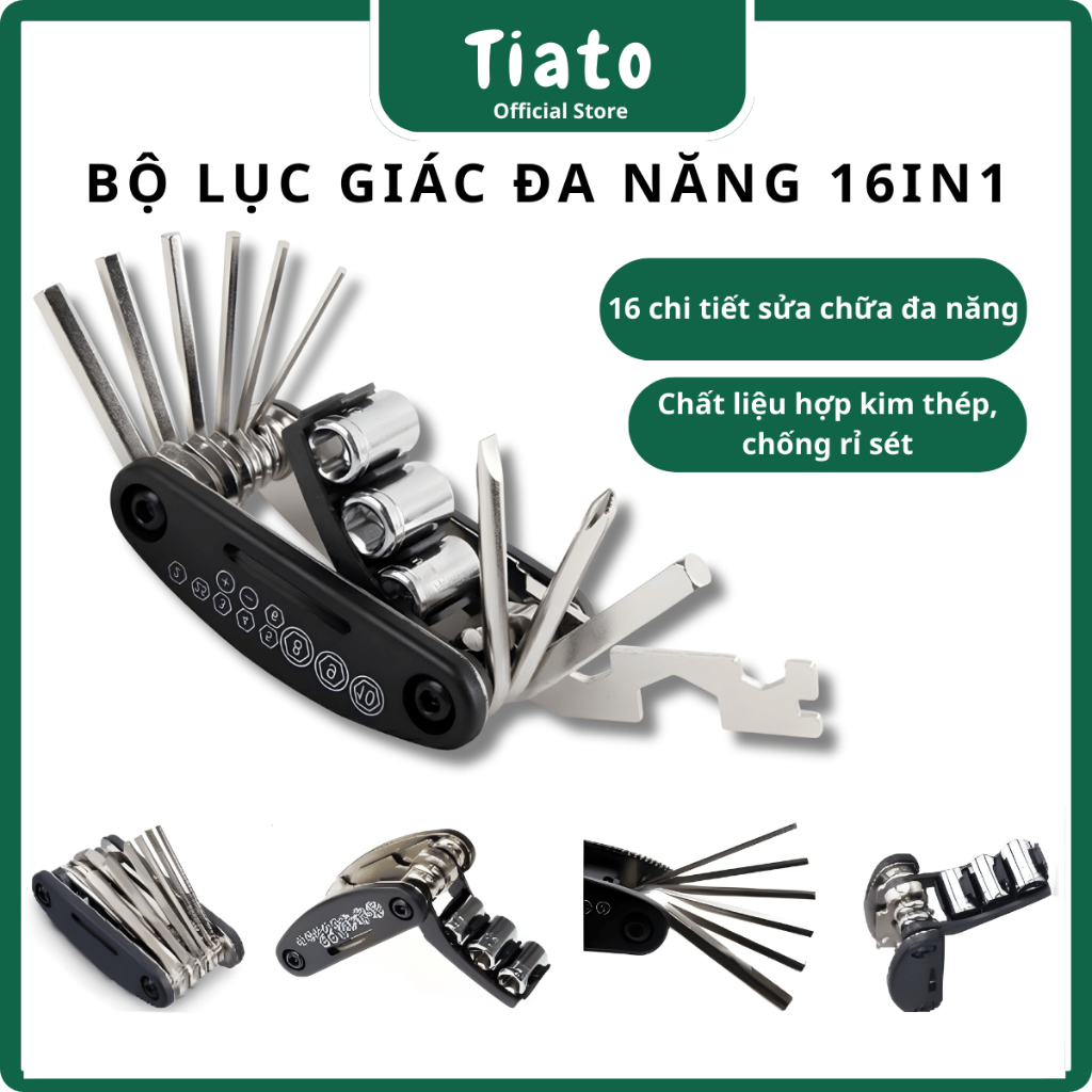 Bộ lục giác sửa chữa đa năng 16-in-1 TIATO tua vít 16 đầu dùng lắp giáp, sửa chữa xe đạp, đồ dùng