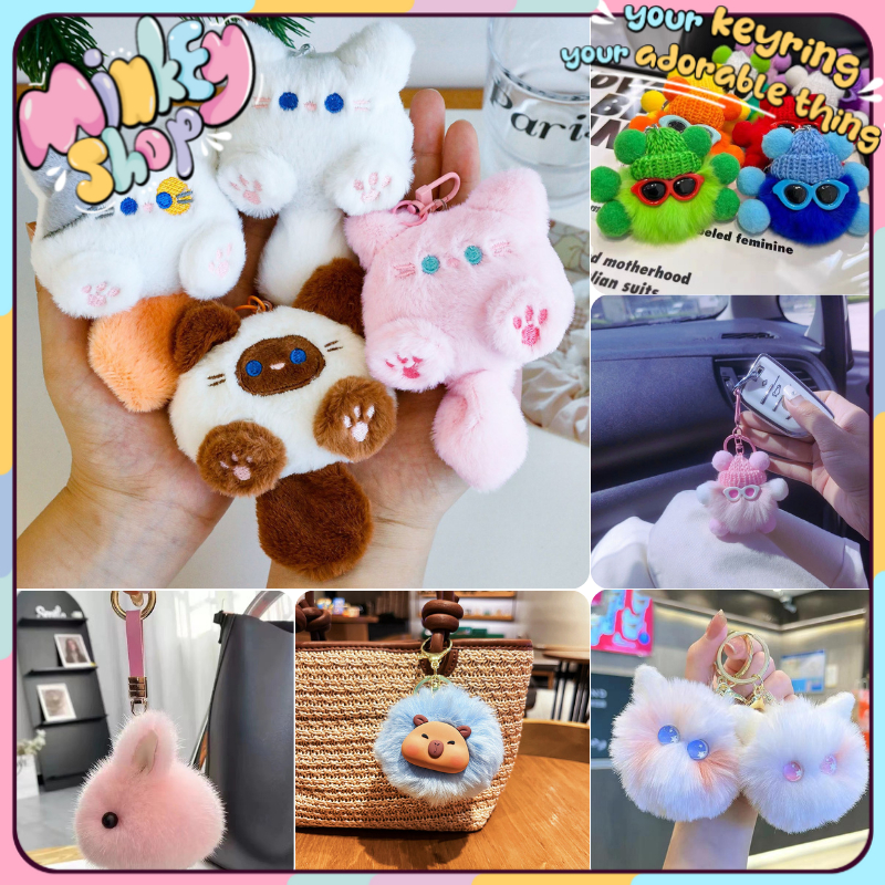 Móc Khoá Gấu Bông Lông Xù Dễ Thương – FREE SHIP Quà Tặng, Phụ Kiện Trang Trí Balo, Túi Xách, Chìa Khoá– Minkey Shop