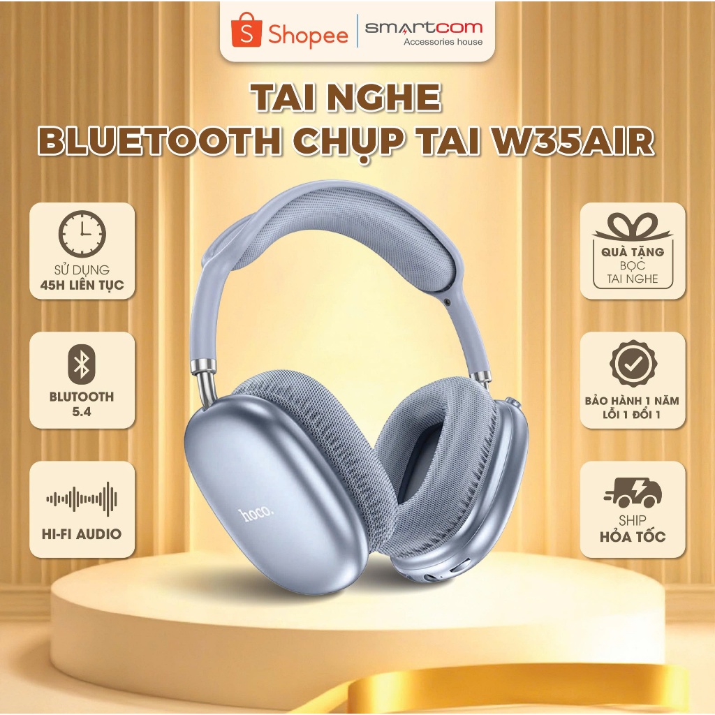 [Tặng bọc tai nghe] Tai nghe chụp tai BLUETOOTH 5.3 Air - Pin trâu - Bass mạnh - Smartcom - W35