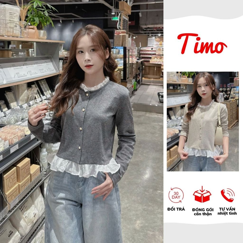 Áo nữ tay dài dáng cardigan cổ bèo phong cách tiểu thư nhẹ nhàng dễ phối đồ (kèm quà tặng) AOT093