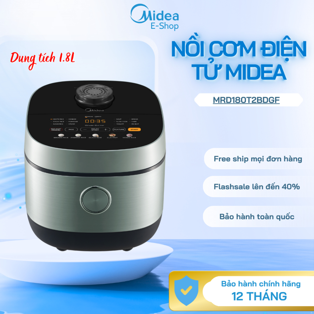 Nồi Cơm Điện Tử Midea MRD180T2BDGF | Dung Tích 1.8L, 905W, Gia Nhiệt Tăng Áp 3D