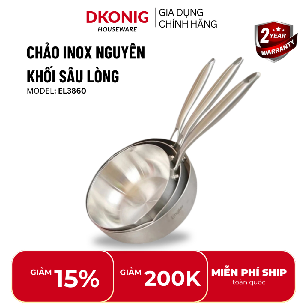 Chảo inox sâu lòng Engler EL3860 nguyên khối 5 lớp chống dính tự thân dùng mọi loại bếp