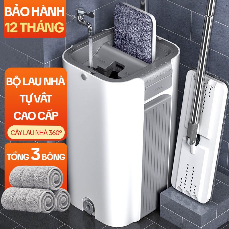 Cây Lau Nhà Tự Vắt KITIMOP C6 PLUS-PRO, Thùng Lau Nhà Tự Vắt Thông Minh, Chổi Lau Nhà Xoay 360 Độ