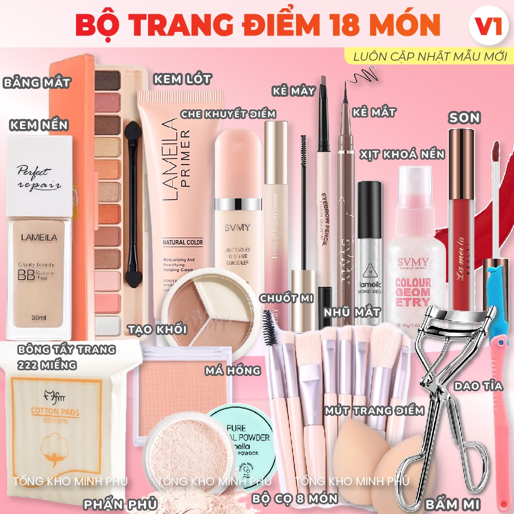 Bộ Trang Điểm Makeup Đầy Đủ Dành Cho Người Mới Học Trang Điểm Cá Nhân / Trang Điểm Đi Tiệc / Set Trang Điểm 18 Món