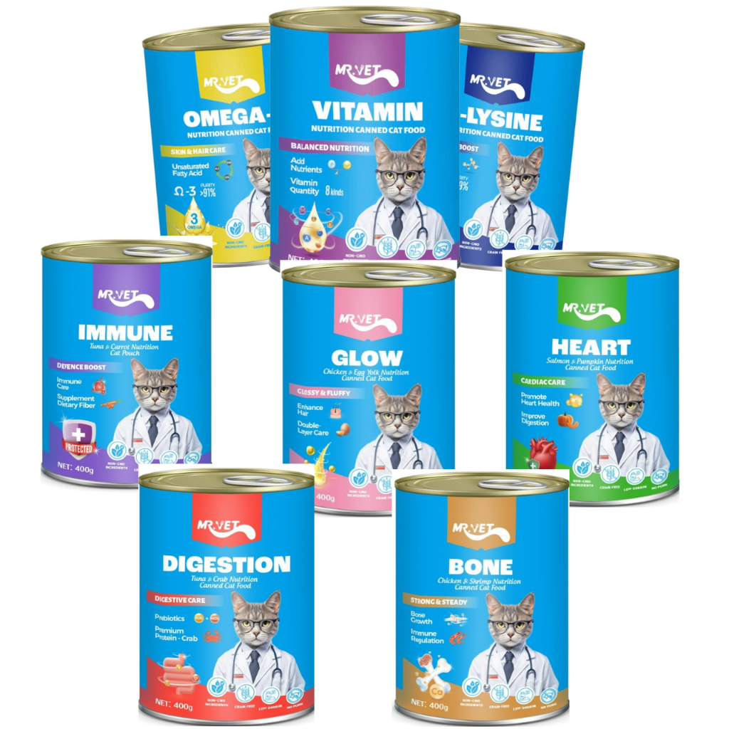 Pate MR.VET hỗ trợ dưỡng lông, tăng cường miễn dịch dành cho mèo lon 400G