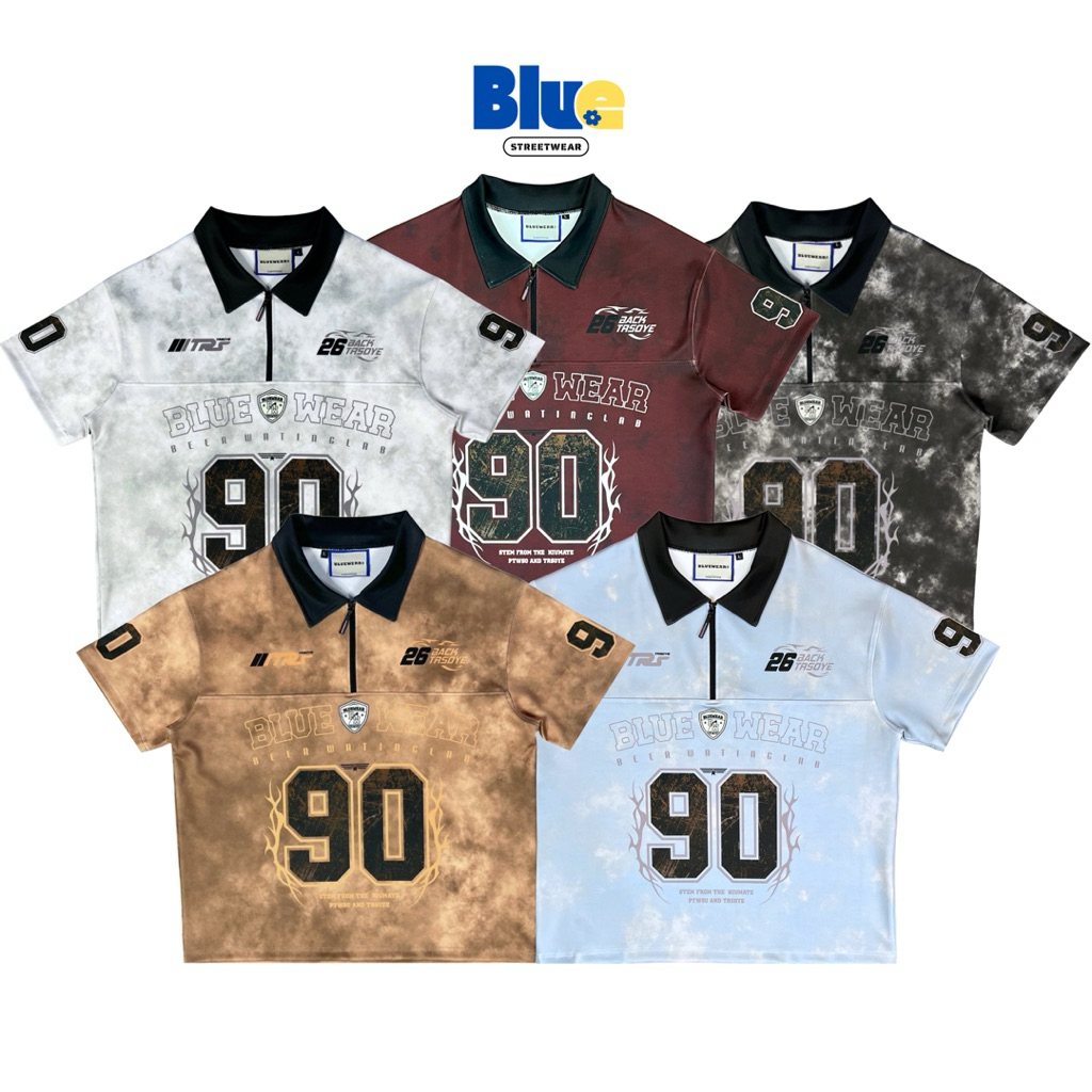 Áo Polo Form Boxy Was Màu Loang [Vải Thun Hai Da Mát Lạnh] Jersey Thể Thao Blue Streetwear 90