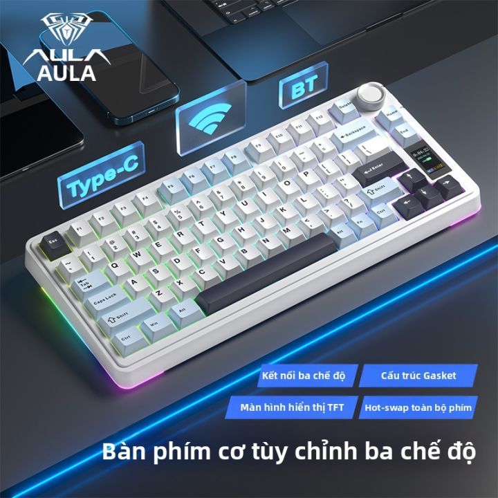 Bàn phím cơ AULA F75/ S75 Pro 3 Modes | Màn Hình LCD I Núm xoay