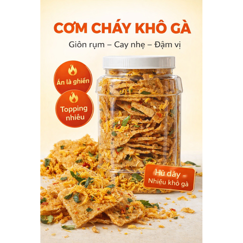 Cơm Cháy Khô Gà Mắm Hành Hũ Lớn 500g - Cơm Cháy Khô Gà, Giòn Rụm, Đậm Vị