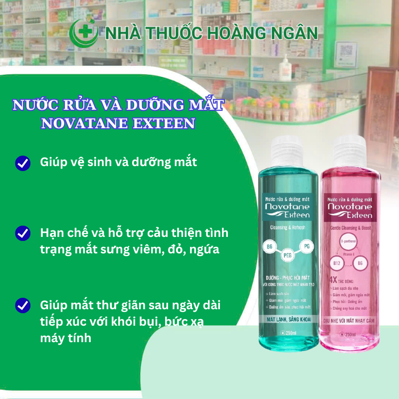 Nước rửa và dưỡng mắt Novotane Exteen Làm Sạch Bụi Bẩn Dưỡng Mắt Hỗ Trợ Giảm Khô Mắt, Mỏi Mắt 250ml
