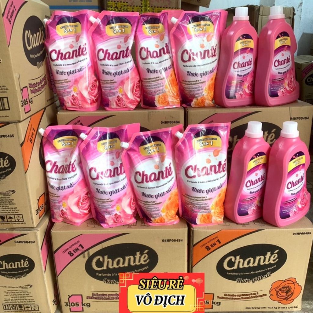 Nước Giặt Xả Chante Cao Cấp 8 in 1 Hương Nước Hoa Pháp, Sạch Sâu, Bền Màu, Lưu Hương Lâu