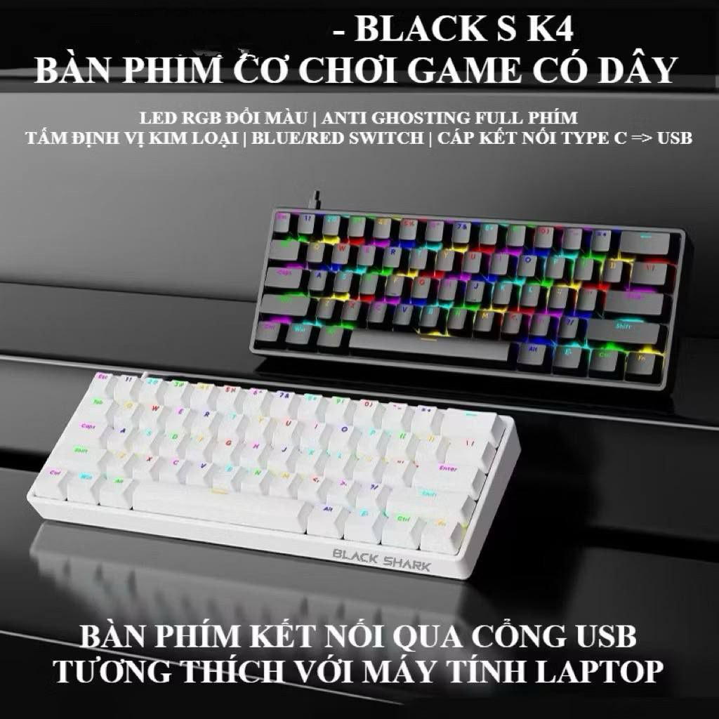 Bàn phím cơ Gaming Black Shark K4 LED RGB | Có app chỉnh | Stab căn chỉnh sẵn | Plate kim loại | kết nối TypeC tháo rời