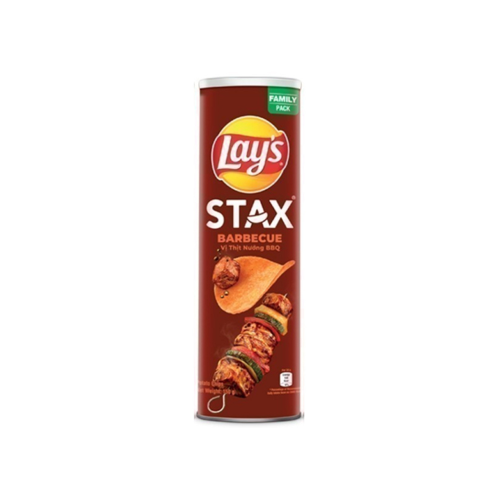 Snack khoai tây Lay's Stax vị Thịt Nướng BBQ lon lớn 150g - Khoai tây lát giòn rụm, hương vị đậm đà thơm nức