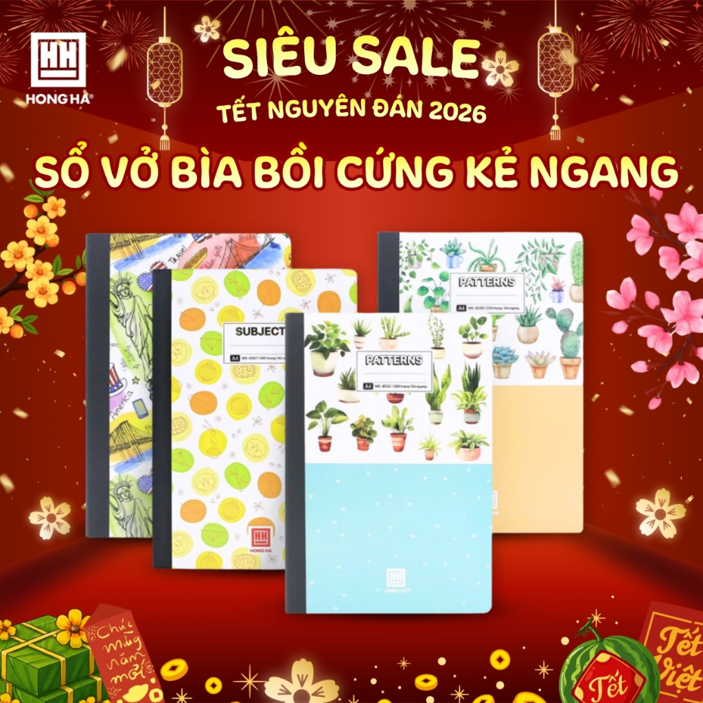 Sổ vở bìa bồi cứng 200/260/300/360/400/420 trang kẻ ngang A4 Hồng Hà