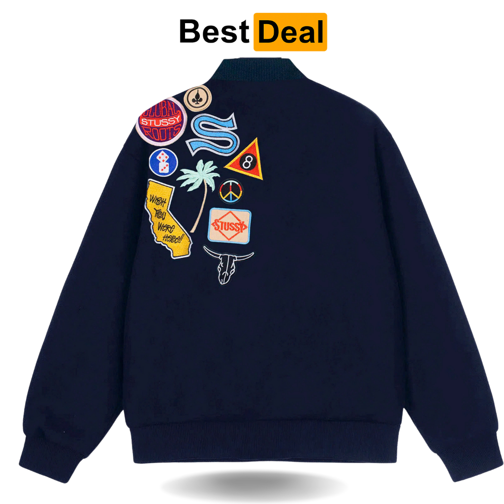 Áo khoác Bomber Stu thêu hoạ tiết nổi bật chuẩn hãng Áo khoác varsity Stu thêu hình mới nhất