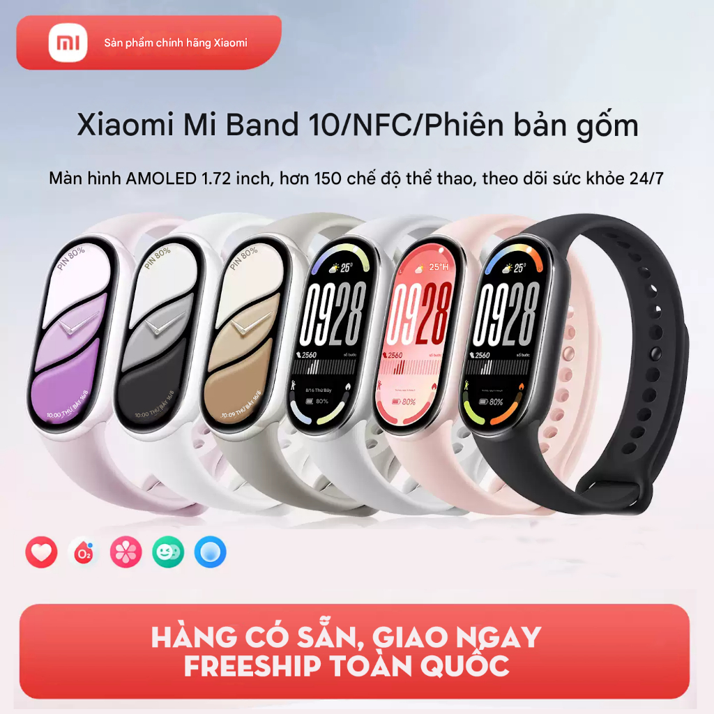 [Có NFC,tặng miếng dán màn] Đồng hồ thông minh Xiaomi Smart Band 10 phiên bản nhôm, gốm (ceramic)