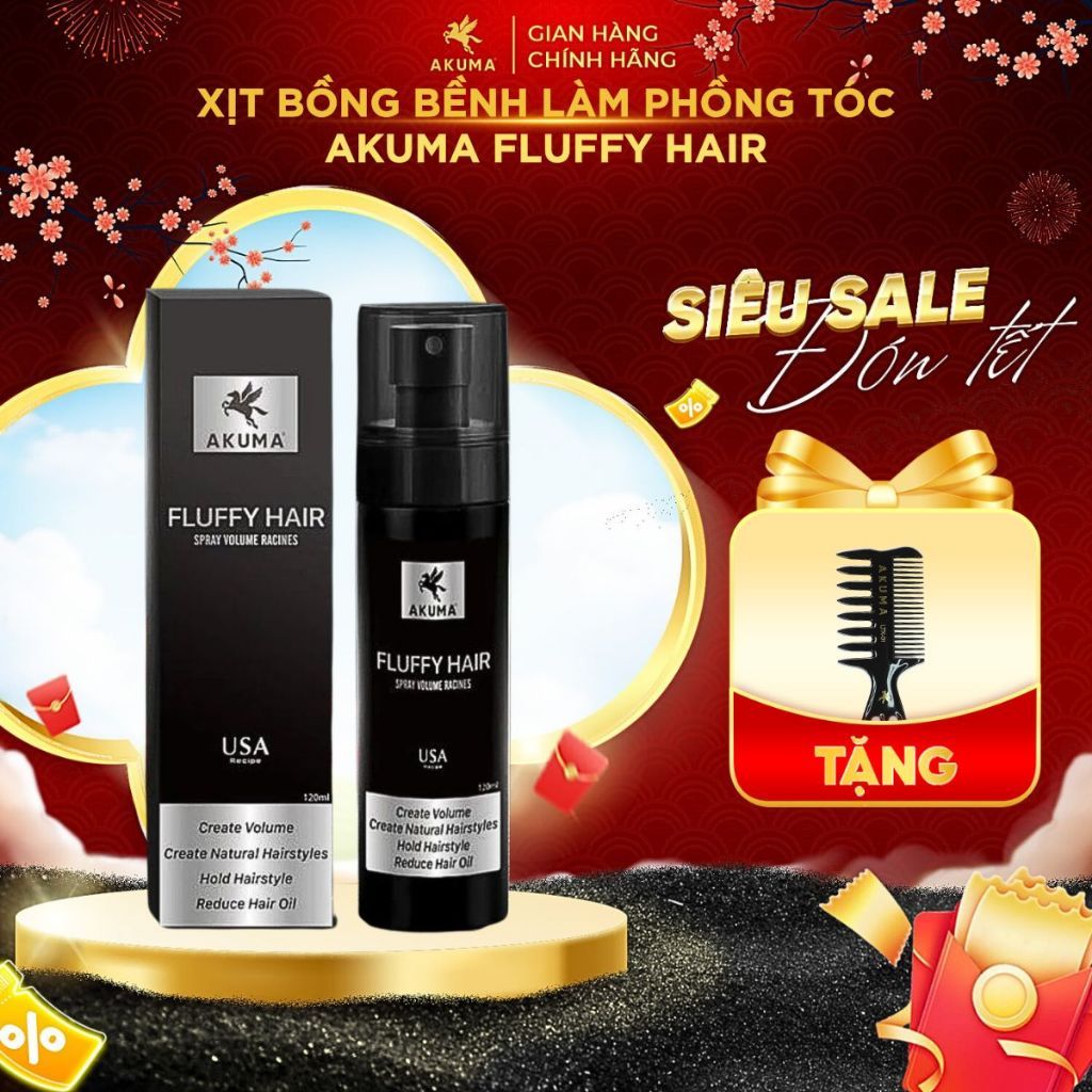 Xịt tạo phồng Akuma Fluffy Hair 120ml giúp tóc bồng bềnh - Tạo độ phồng tóc, kiềm dầu tốt mẫu 2026