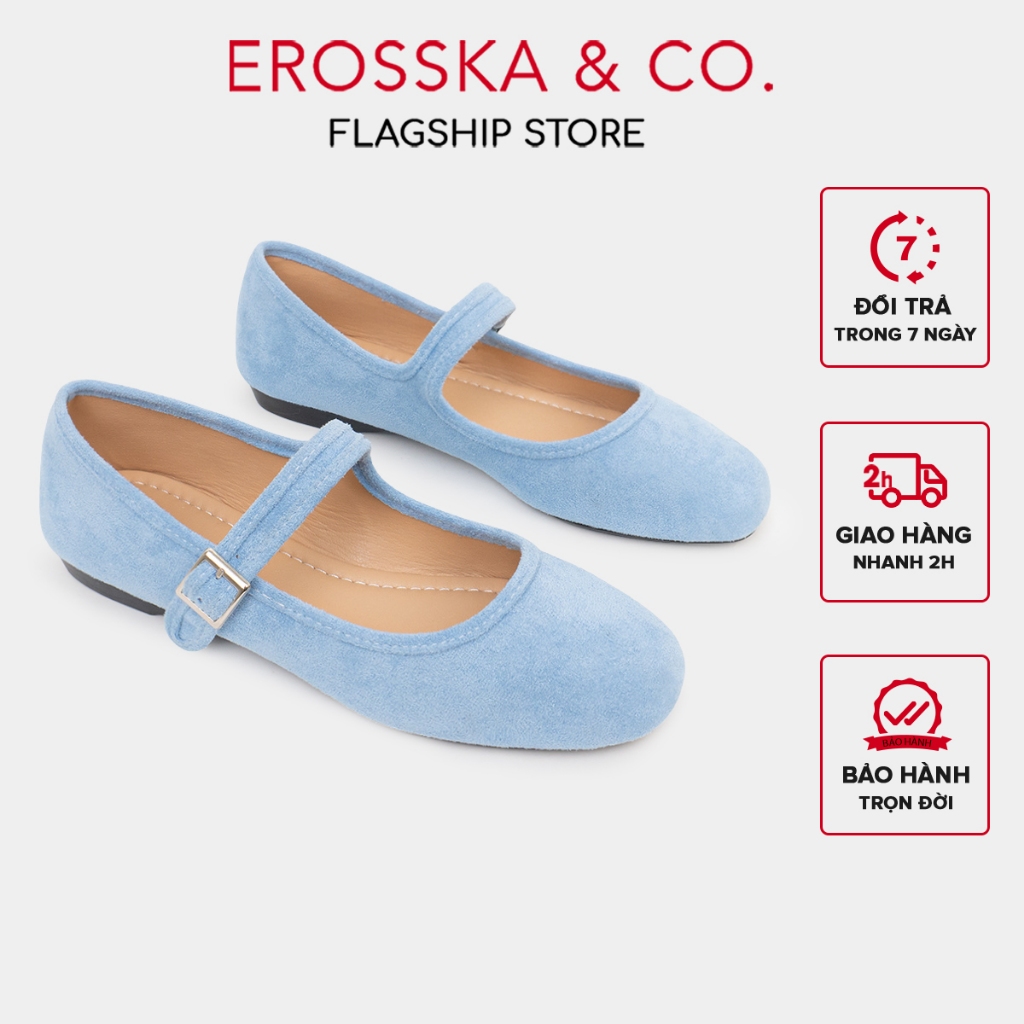 Erosska - Giày búp bê nữ ballet core mũi tròn, quai ngang thời trang chất liệu da lộn - EL091