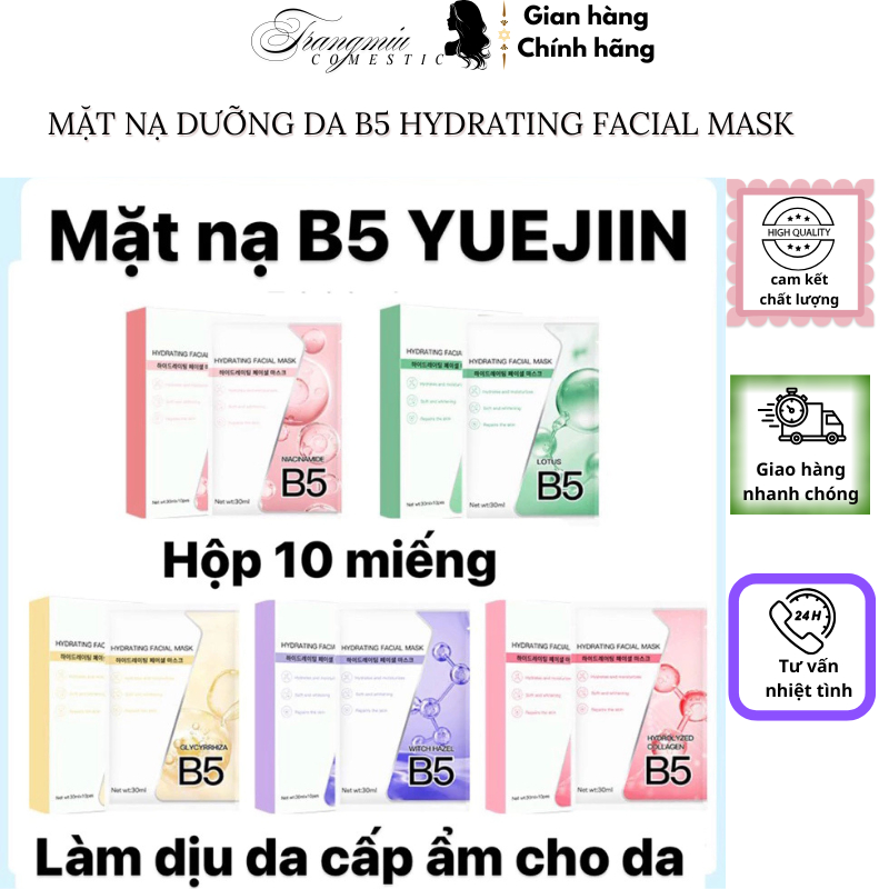 Hộp 10 miếng mặt nạ dưỡng da B5 HYDRATING FACIAL MASKI - Có 5 màu Phù Hợp Cho Từng Nền Da