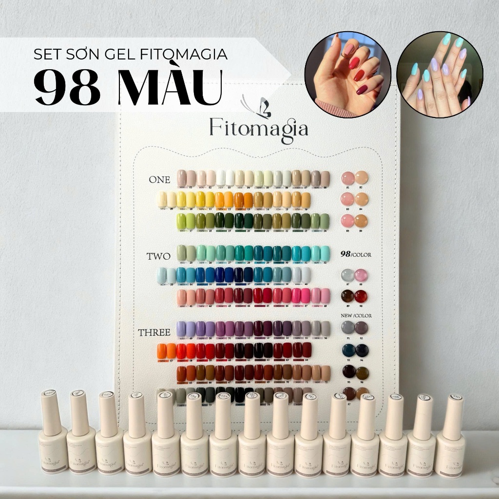 [Tặng Base + Top] Set Sơn Gel Fitomagia 98 Màu – Gel Màu, Thạch Đục, Mắt Mèo Kèm Bảng Màu