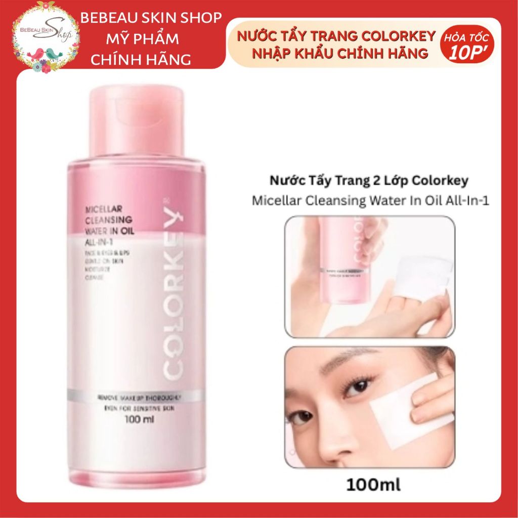 Nước tẩy trang Colorkey Micellar Cleansing Water 2 lớp làm sạch sâu dịu nhẹ cho da sạch lớp makeup
