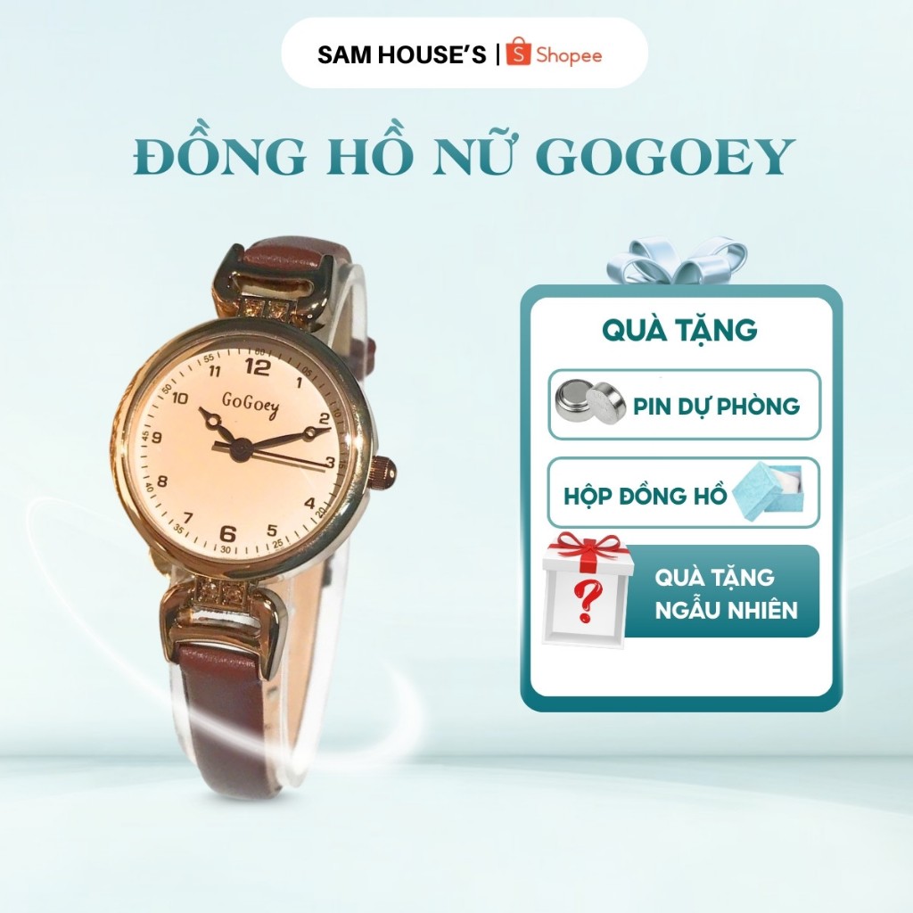 Đồng Hồ Nữ GoGoey mặt tròn dây da Phong Cách Retro Mặt số nhỏ
