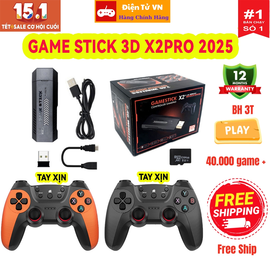 Máy Chơi Game Cầm Tay Stick Đỏ 4K 64gb X2 Pro Kết Nối Tivi HDIM 41000 + Game PSP, PS1, 3D,Có 2 Tay Cầm Kết Nối Không D