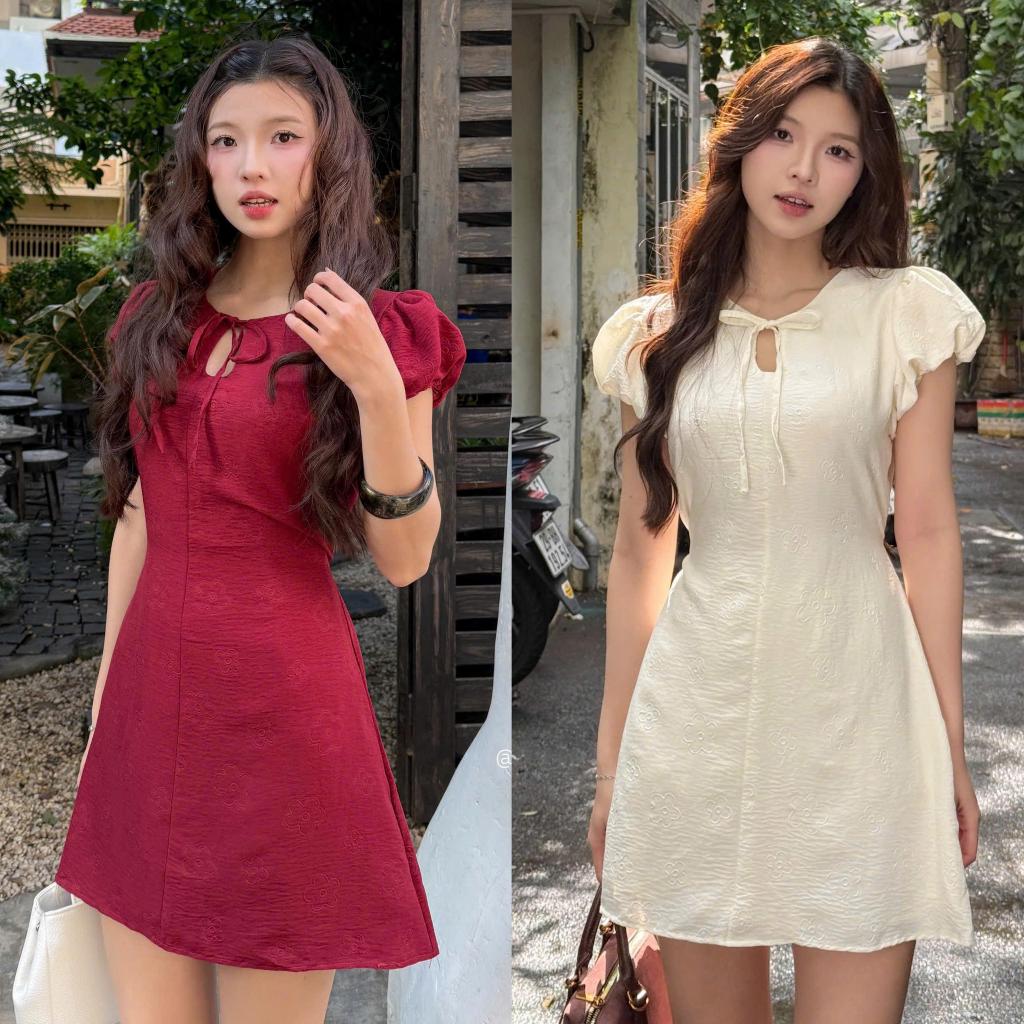 (HAVANA) CÓ BIGSIZE - Đầm LEXI tay bồng phối cổ tàu buộc nơ có lớp lót trong kèm quần bảo hộ DA251