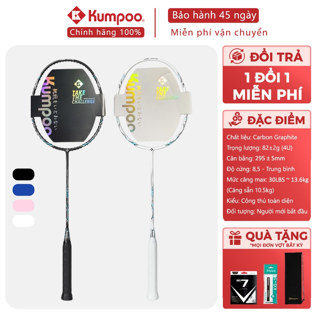 Vợt cầu lông Kumpoo K520 pro chính hãng carbon 4U G5 căng sẵn công thủ toàn diện, tặng quấn cán, túi vợt mọi người chơi