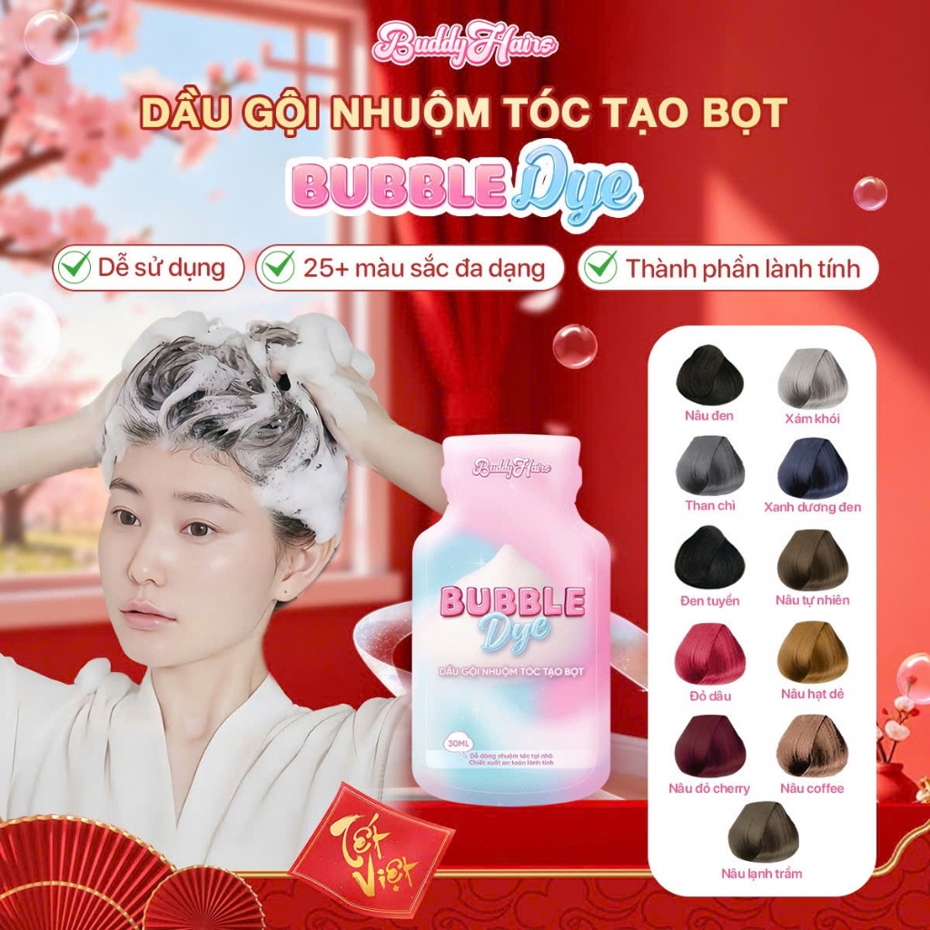 Dầu gội nhuộm tóc tạo bọt, thuốc nhuộm tóc tạo bọt Bubble Dye 25+ màu nhuộm đa dạng chiết xuất lành tính | Buddyhairs