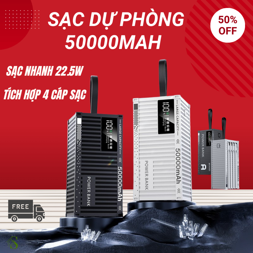 Dự Phòng 50000mah Container, Tích Hợp 4 Dây Cáp - Sạc Nhanh 22.5w