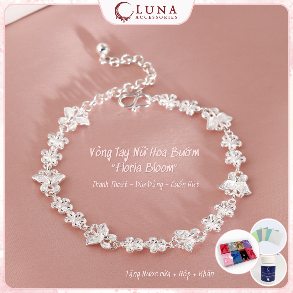 🦋 [Tặng nước rửa bạc + hộp] Vòng Tay Nữ Hoa Bướm “Floria Bloom” | QUÀ TẶNG SINH NHẬT NGƯỜI YÊU, NGÀY KỶ NIỆM Ý NGHĨA