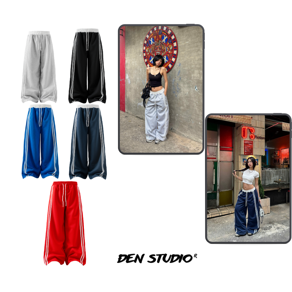 (NI2DA) QUẦN FORM RỘNG LƯNG TRẮNG PHỐI 2 SỌC ĐEN STUDIO ( Q15 )