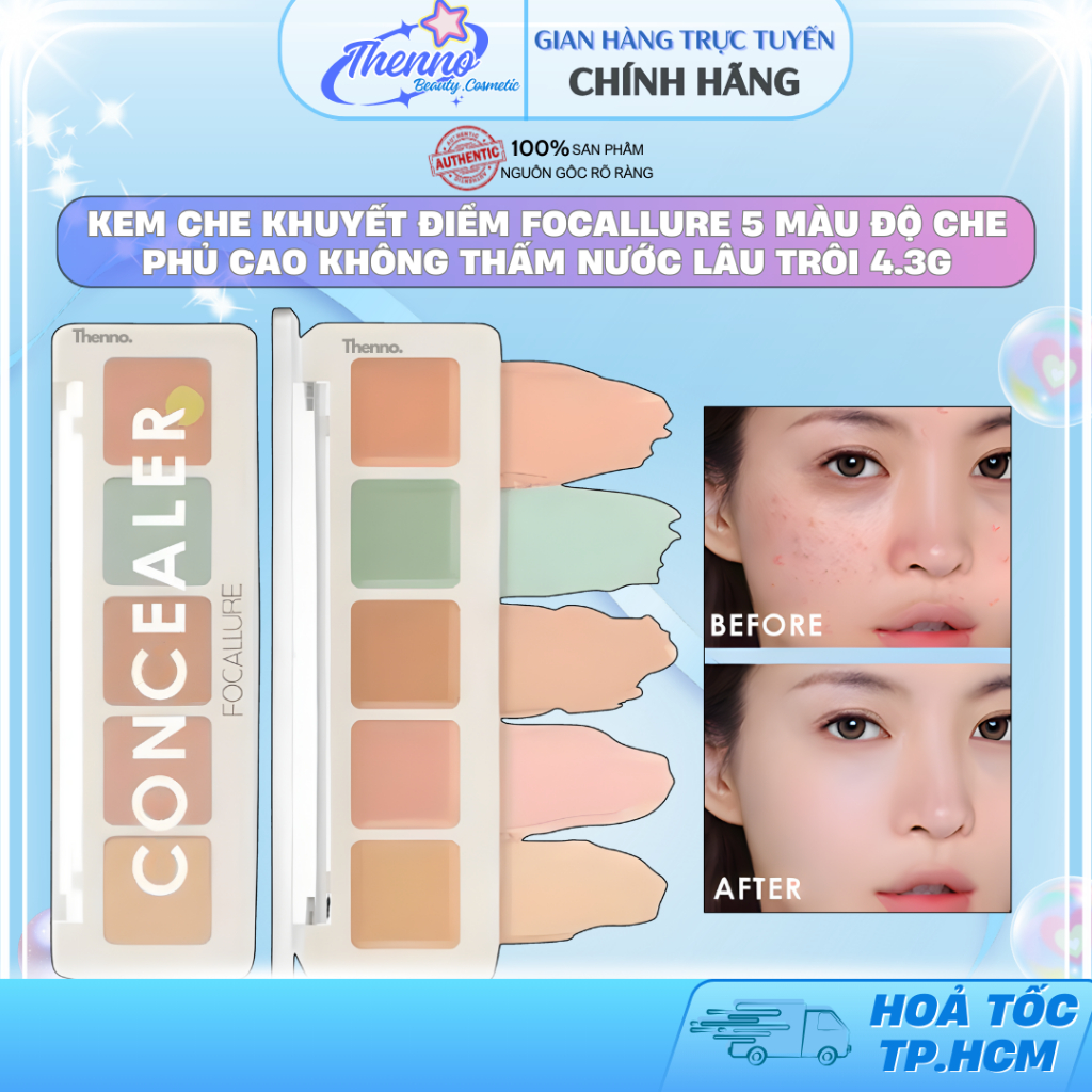 Kem Che Khuyết Điểm Focallure 5 Màu Độ Che Phủ Cao Không Thấm Nước Lâu Trôi 4.3g
