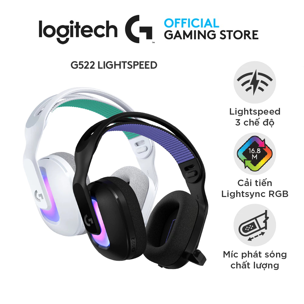 Logitech G522 Lightspeed Wireless Tri-Mode Gaming Headset - Lightsync RGB