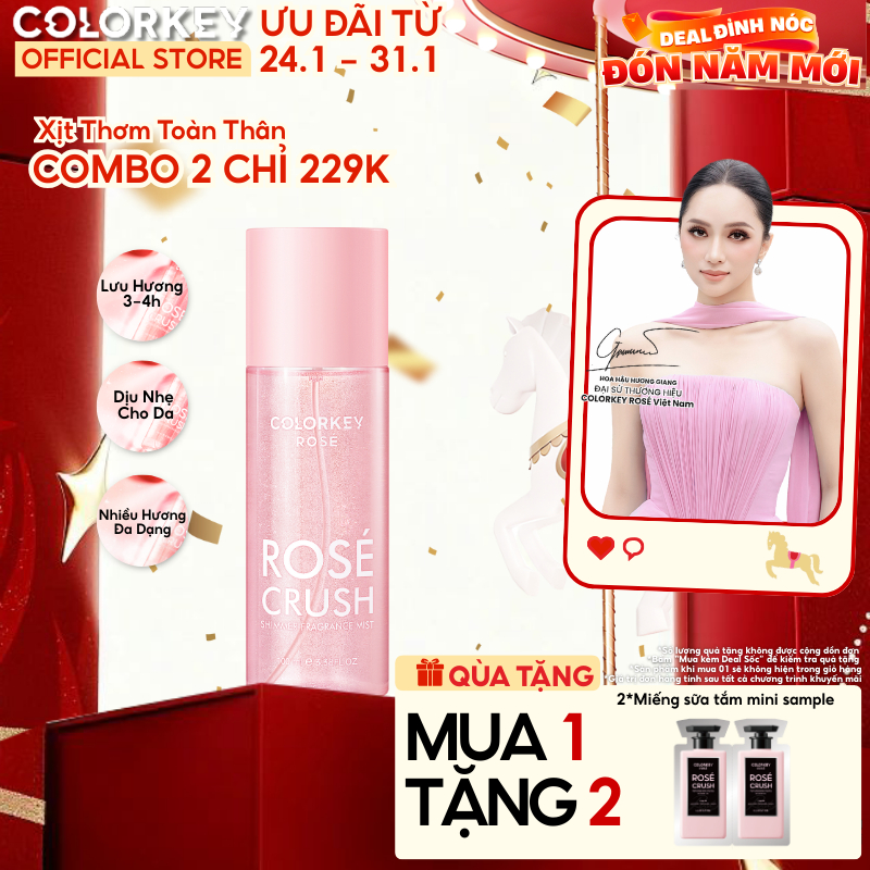 Xịt Thơm Toàn Thân Body Mist COLORKEY ROSÉ CRUSH Hương Thơm Ngọt Ngào, Tươi Mới 100ml