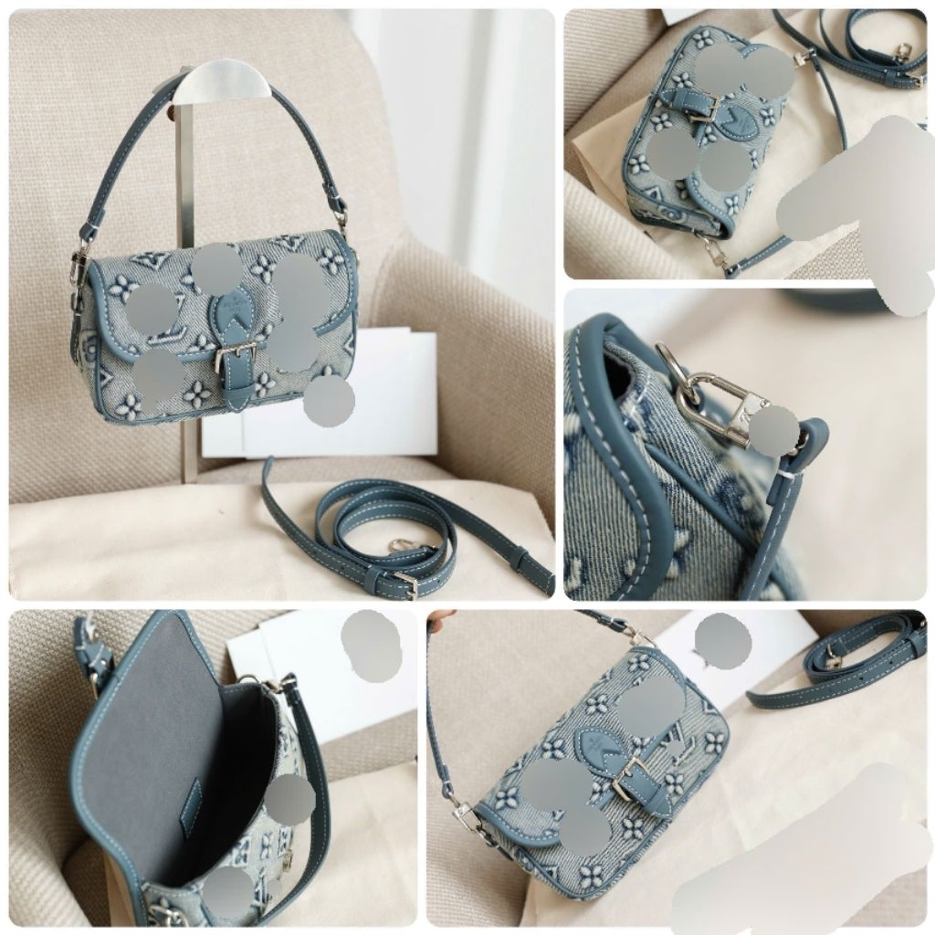 Túi xách nữ cao cấp siêu kute sz19cm vải bò denim khóa bạc 2 box vip