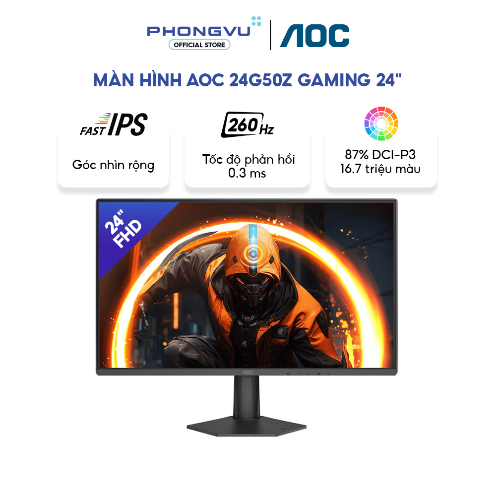 Màn Hình AOC 24G11ZE/71 240hz | 24G50Z 260hz - Fast IPS 0,5ms - 24 inch, Full HD - Bảo hành 36 tháng