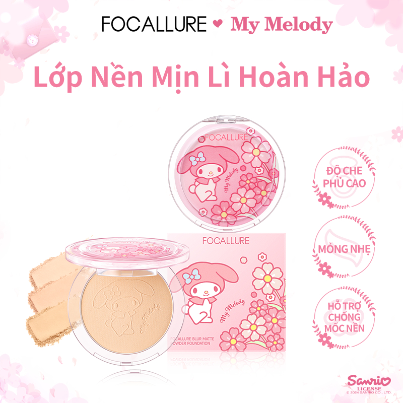[HSD: 2/2027] (Focallure x Sanrio) Phấn Phủ Mờ Độ Che Phủ Cao 9g