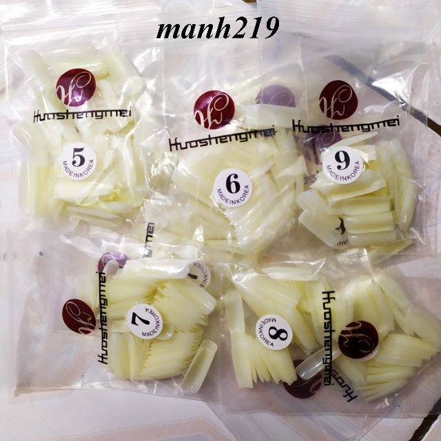 Móng úp HSM Lẻ Side Vuông, Bầu, Thang, Nhọn phom chuẩn [5,6,7,8,9] Mỗi Túi lẻ side 40 Móng