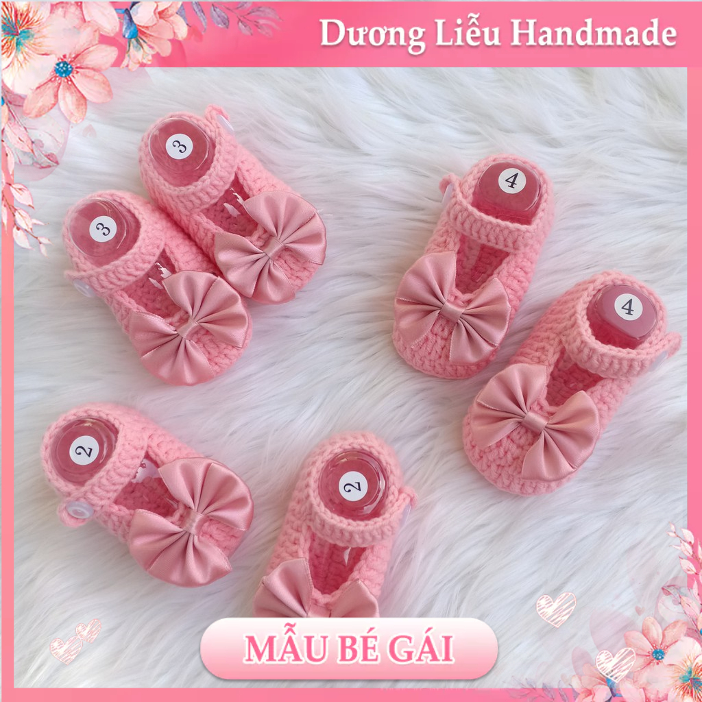 Giày len handmade màu hồng vỏ đổ cho bé gái từ 0-12 tháng - Dương liễu hndmade