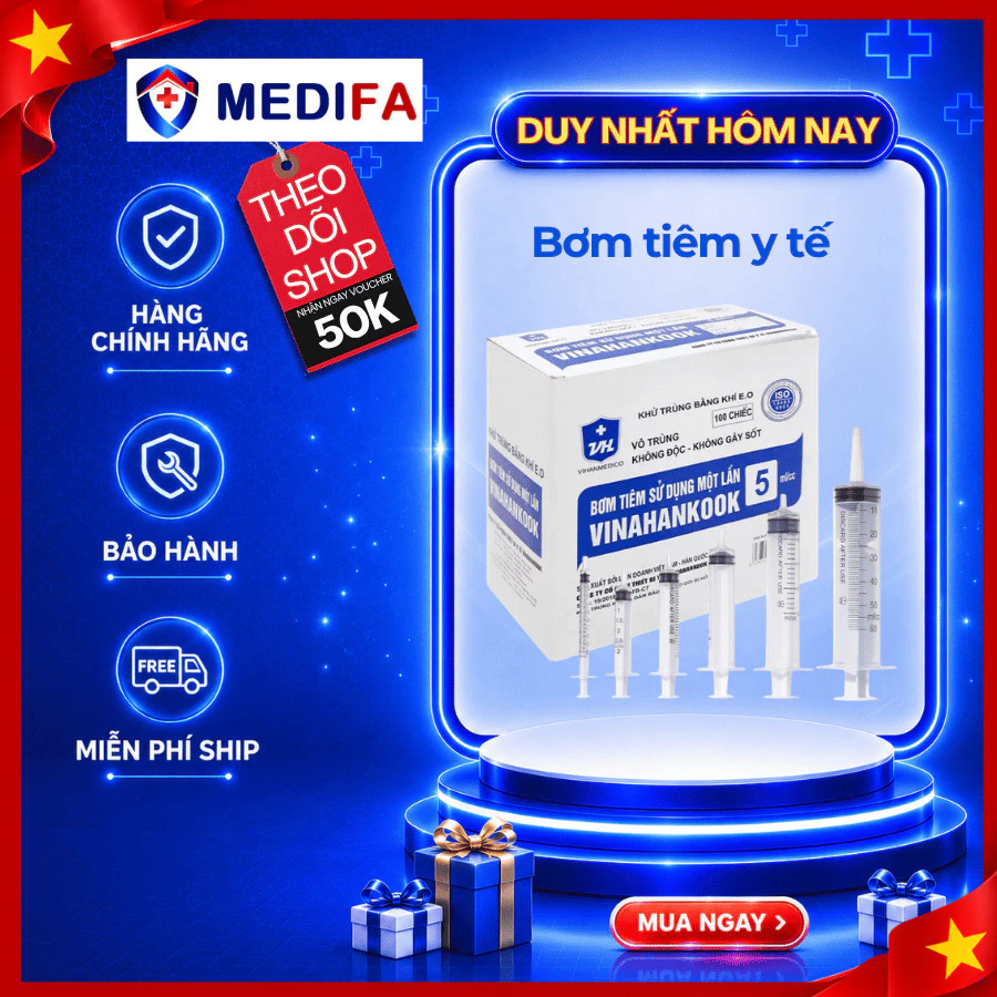 [Hộp 100 chiếc] Bơm tiêm y tế Vinahankook (1ml, 3ml, 5ml, 10ml)