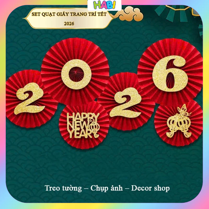 Tổng hợp Set 6 quạt đỏ kèm chi tiết trang trí Tết Nguyên Bính Ngọ Đán 2026, giáng sinh, sinh nhật, cưới hỏi TET