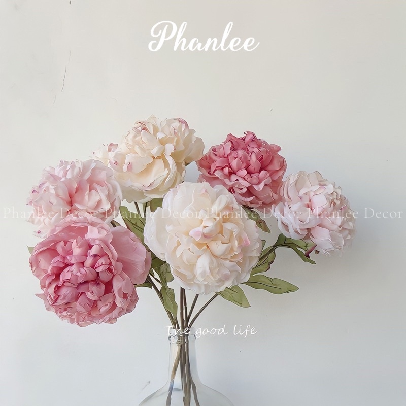 Hoa mẫu đơn lụa 1 cành 1 bông Phanlee màu pastel