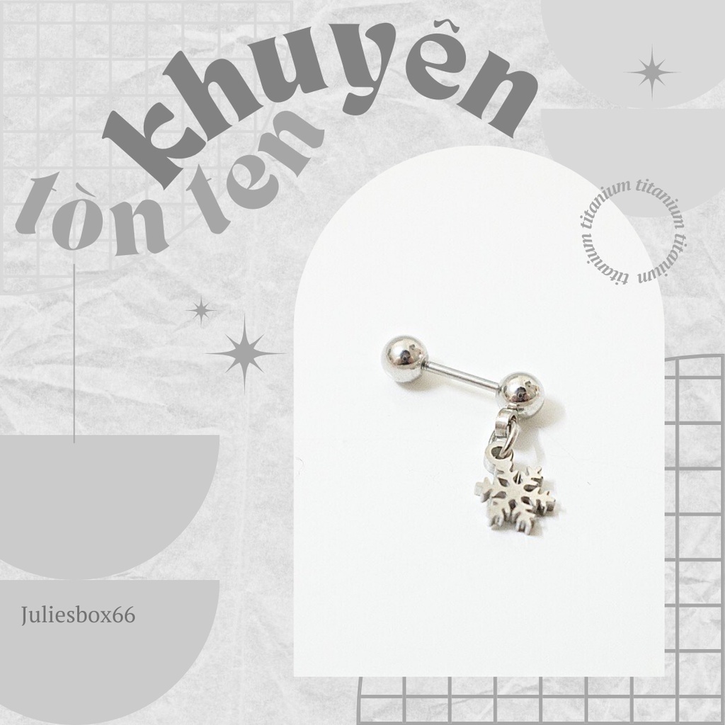 [1 Chiếc] [BẤM] Khuyên Tai Unisex Có Charm Hoa Tuyết Bi Tròn Không Gỉ Sét Không Ngứa Bông Tai Julies Box 66